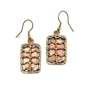 Mixed Metal Earrings - Waves in Rectangle